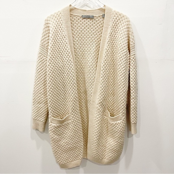 Vince Honeycomb Longline Cardigan Chunky Knit in Winter White Small Yak Wool - Picture 3 of 10